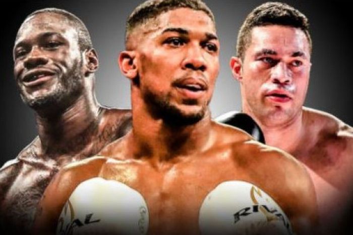 Deontay Wilder (kiri), Anthony Joshua (tengah), dan Joseph Parker (kanan). 