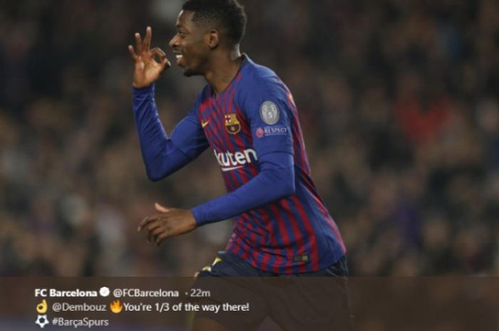 Ousmane Dembele mencetak gol ke gawang Tottenham Hotspur pada matchday ke-6 Liga Champions