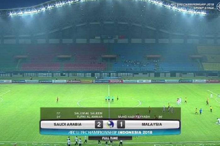  Timnas U-19 Arab Saudi mengalahkan timnas U-19 Malaysia di di Stadion Patriot Chandrabhaga, Bekasi, Sabtu (20/10/2018). 