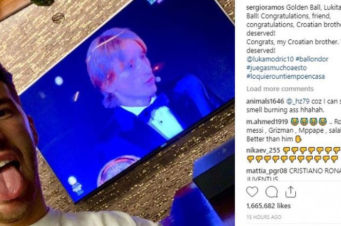 Unggahan foto Sergio Ramos setelah Luka Modric memenangi Ballon d'Or 2018.