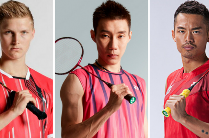  Viktor Axelsen (kiri), Lee Chong Wei (tengah), dan Lin Dan (kanan).  