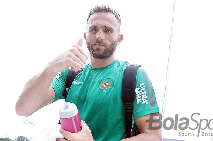   Pemain timnas Indonesia U-23, Ilija Spasojevic saat mengikuti pemusatan latihan di Lapangan ABC Senayan, Jakarta, Selasa (20/2/2018). Pemusatan latihan ini dilakukan jelang Asian Games 2018.  