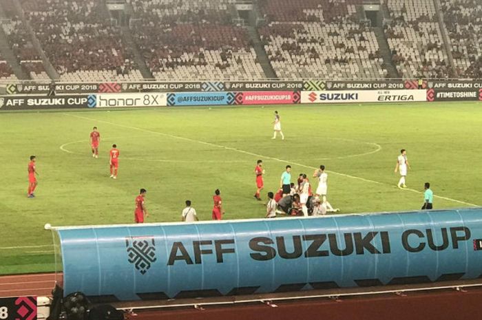 Suasana laga timnas Indonesia kontra Filipina pada laga pamungkas fase grup Piala AFF 2018 di SUGBK, Minggu (25/11/2018). 