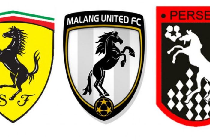 (dari kiri ke kanan) Logo Ferrari, Malang United, dan Persegi Gianyar