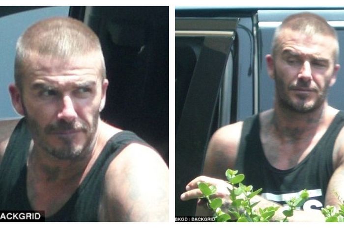 David Beckham memakai gaya rambut buzz cut