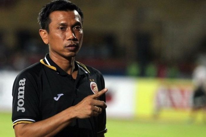 Pelatih Sriwijaya FC, Widodo C Putro, pada laga Torabika Soccer Championship melawan Bhayangkara Surabaya United pada laga Minggu (22/05/2016) malam.