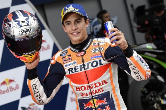 Pebalap tim Repsol Honda, Marc Marquez, usai sesi kualifikasi MotoGP Americas di Circuit of the Americas, Austin, AS, Minggu (22/4/2018) dini hari WIB.