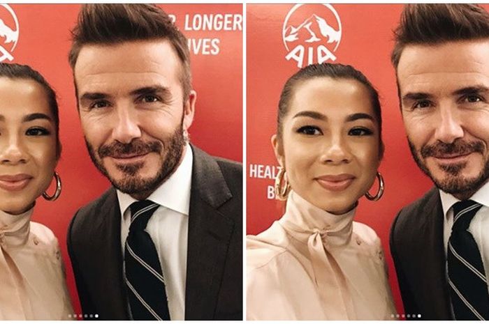 Jennifer Bachdim (kiri) selfie besama David Beckham