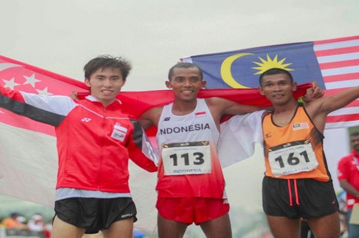 Agus Prayogo meraih medali perak SEA Games 2017 dari nomor lari marathon yang digelar Sabtu (19/8/2017).