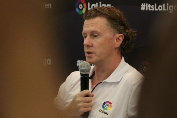 Steve McManaman berbicara di acara konferensi pers La Liga 2018-2019  Season Kick-off, di Hotel Gran Melia, Rabu (5/9/2018)