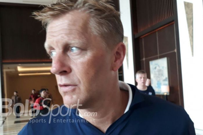 Pelatih Timnas Islandia, Heimir Hallgrimsson, di Hotel Fairmount, Senayan, Jakarta Pusat, Sabtu (13/1/2018)