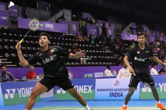 Pasangan ganda putra Indonesia, Angga Pratama/Rian Agung Saputro, tampil pada babak kedua India Terbuka yang berlangsung di Siri Fort Indoor Stadium, Kamis (1/2/2018).