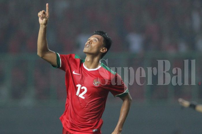 Lerby Eliandry, Pencetak gol pertama Timnas Indonesia ke gawang Kamboja dalam laga di Stadion Patriot Candrabhaga, Rabu (4/10/2017) malam WIB.