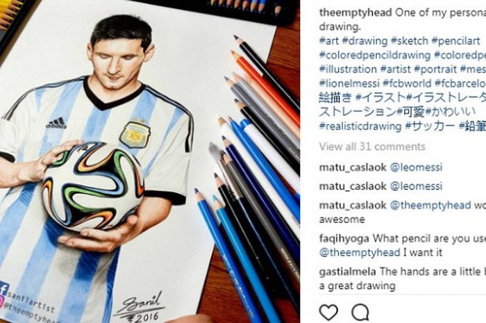 Gambar Sketsa Wajah Lionel Messi