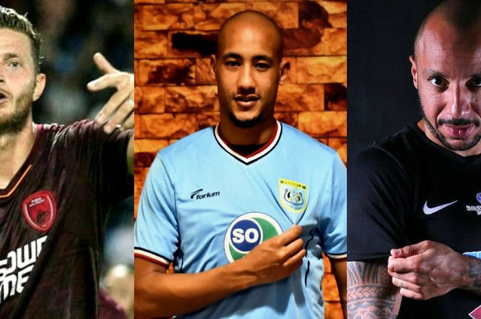 Para pemain asal Prancis di Liga 1 2018, Steven Paulle (PSM Makassar), Loris Arnaud (Persela Lamongan), dan Julien Faubert (Borneo FC).