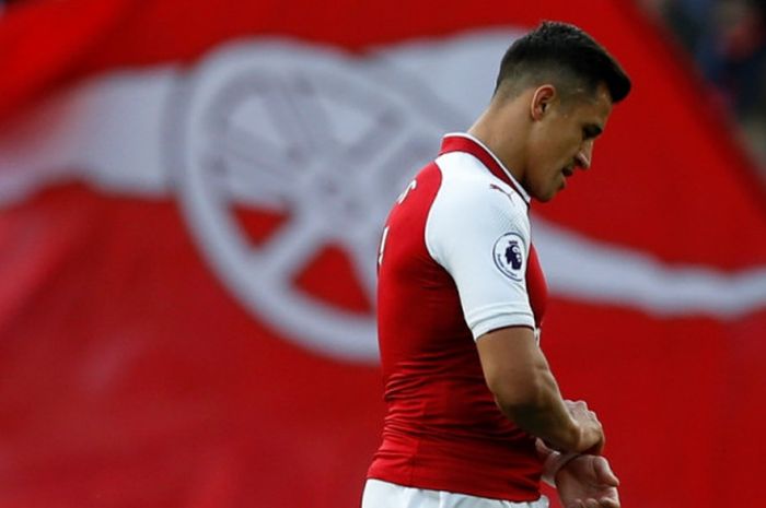 Reaksi Alexis Sanchez dalam partai Liga Inggris Arsenal lawan Bournemouth di Stadion Emirates, London, 9 September 2017.