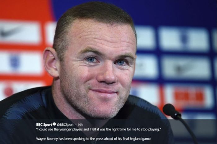 Pemain timnas Ingrris, Wayne Rooney, dalam konferensi pers menjelang laga perhabatan kontra Amerika Serikat pada Jumat (15/11/2018) di Stadion Wembley, London.