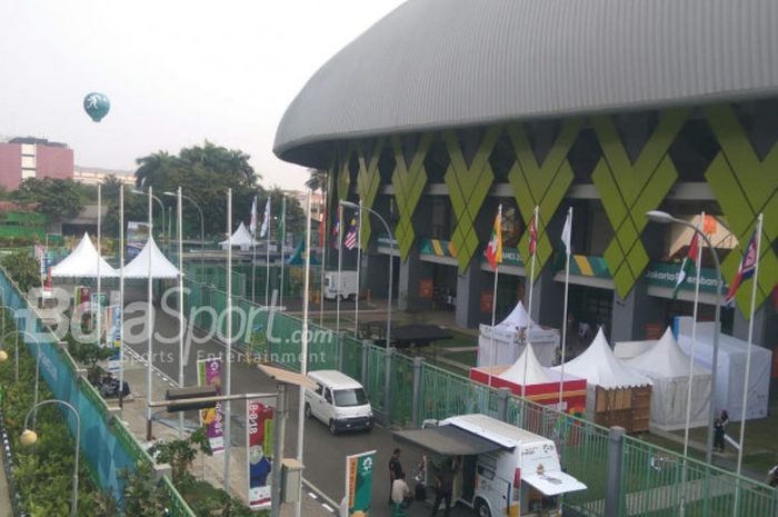   Penampakan Stadion Patriot Chandrabhaga, Bekasi, jelang laga perdana sepak bola Asian Games 2018 antara Laos dan Hong Kong, Jumat (10/8/2018).  