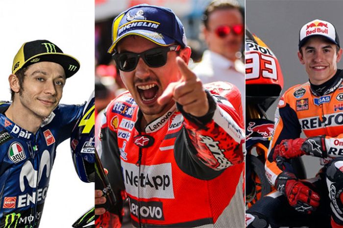 Valentino Rossi, Jorge Lorenzo, dan Marc Marquez.