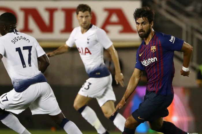 Gelandang Barcelona, Andre Gomes, dalam laga ICC 2018 di Pasadena, Amerika Serikat, Sabtu (28/7/2018)