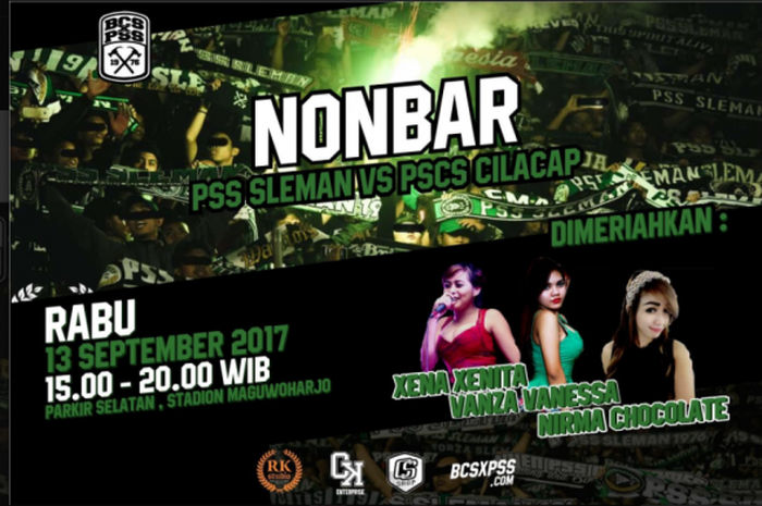 Poster Nobar Brigata Curva Sud Laga  PSCS Cilacap Vs PSS Sleman yang diadakan di parkit selatan MIS Rabu (13/9/2017)