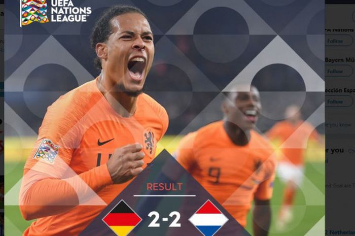 Timnas Belanda menahan imbang Jerman 2-2 dalam partai UEFA Nations League di VELTINS-Arena, Senin (19/11/2018).