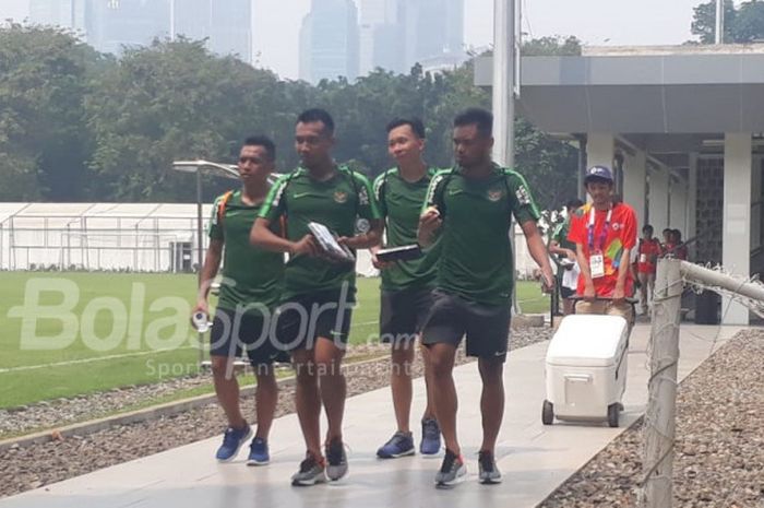 Timnas U-23 Indonesia melakoni latihan di Lapangan ABC, Senayan, Jakarta Pusat, Sabtu (11/8/2018)