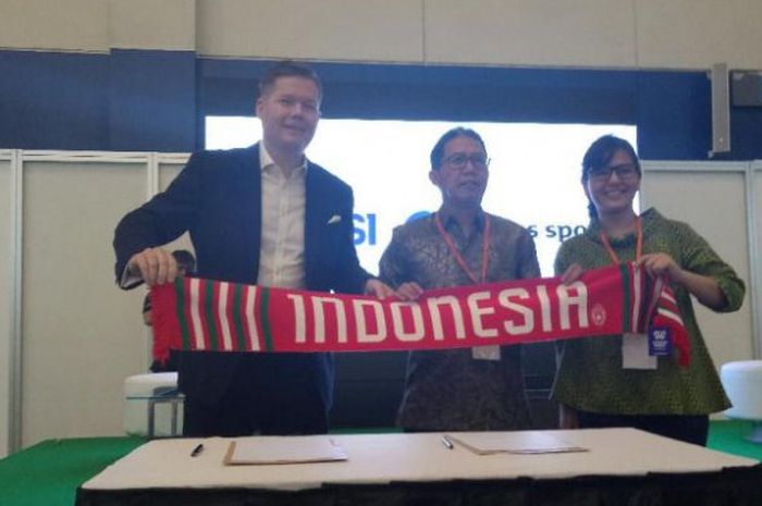 Plt Ketum PSSI, Joko Driyono (tengah), dalam acara pembukaan ISEF 2018 di ICE BSD, Tangerang, Rabu (2/5/2018)