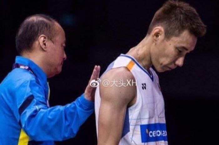 Ekspresi Lee Chong Wei usai kalah di babak 32 besar Kejuaraan Dunia Bulu Tangkis 2017. 