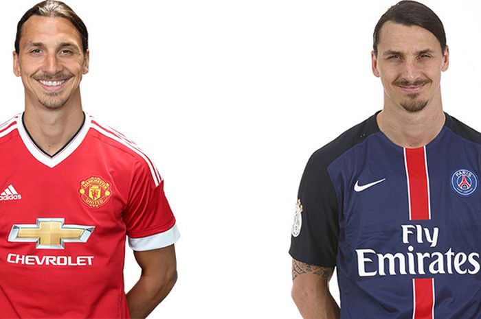 Zlatan Ibrahimovic saat masih berkostum Manchester United (kiri) dan Paris Saint-Germain (kanan).