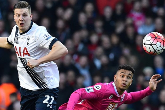 Aksi bek Tottenham Hotspur, Kevin Wimmer (kiri).