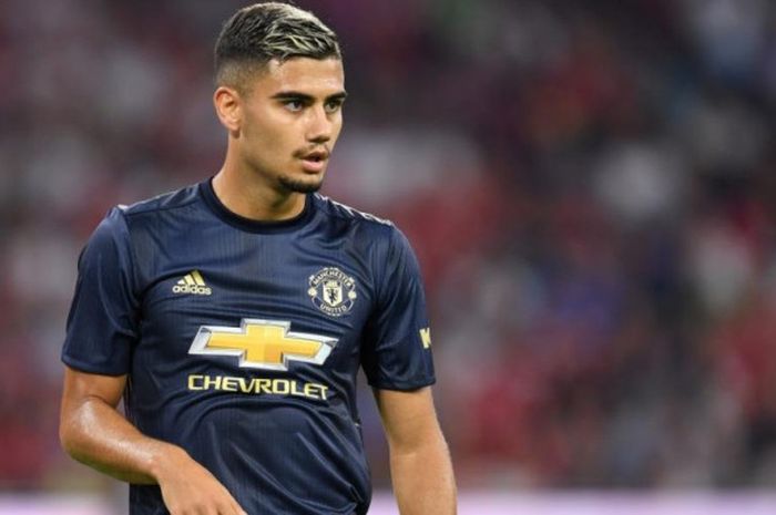 Aksi Andreas Pereira dalam partai persahabatan antara Manchester United lawan Bayern Muenchen di Allianz Arena, Muenchen, 5 Agustus 2018.