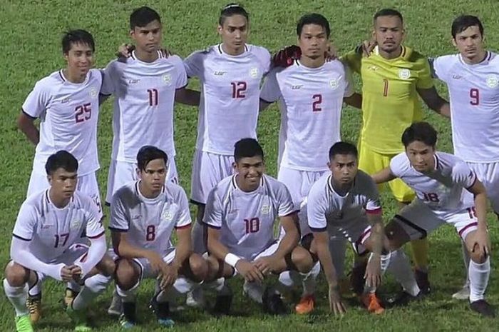 Timnas Filipina jelang laga kontra timnas Laos pada laga kedua fase penyisihan 2018 Bangabandhu Cup di Stadion Distrik Sylhet, 3 Oktober 2018.   