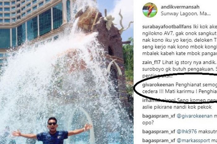 Komentar yang mencemooh Andik Vermansyah di Instagram.