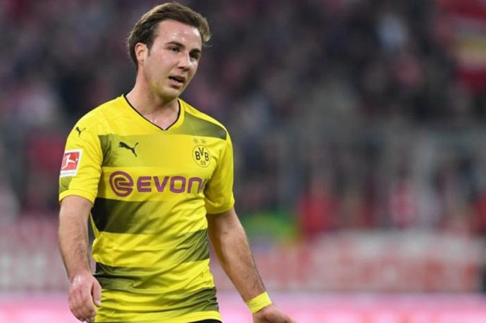  Ekspresi Mario Goetze dalam partai Liga Jerman Borussia Dortmund lawan Bayern Muenchen di Allianz Arena, Muenchen, 31 Maret 2018. 