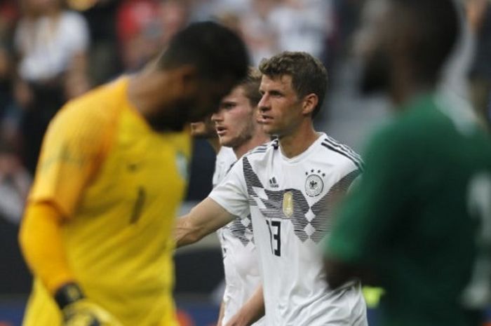 Jerman menang tipis 2-1 atas Arab Saudi pada laga uji coba di Leverkusen, 8 Juni 2018. 