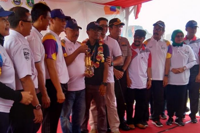 Suasana penyerahan api abadi Asian Games 2018 di Pelabuhan Merak, Banten, pada Kamis (9/8/2018).