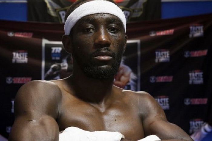 Petinju kelas welter, Terence Crawford (Amerika Serikat) berpose saat konferensi pers.