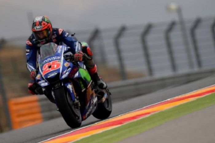 Maverick Vinales saat beraksi di sesi latihan bebas pertama MotoGP Aragon 2017, Jumat (22/9/2017).