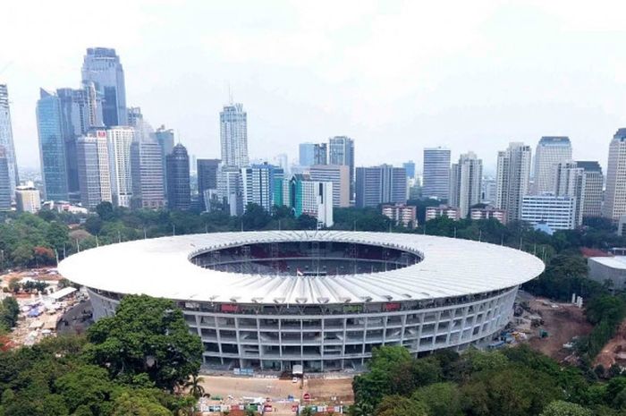 Gelora Bung Karno, Senayan, Jakarta, saat sedang direnovasi pada Kamis (7/9/2017).