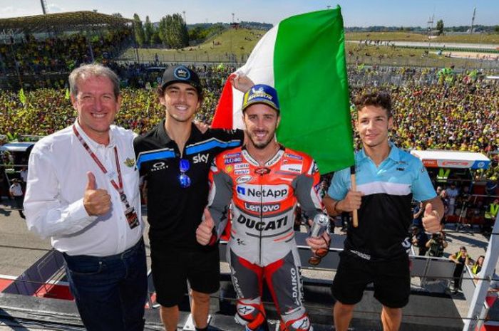 Francesco Bagnaia, Andrea Dovizioso, dan Lorenzo Dalla Porta berhasil memenangkan balapan GP San Marino pada kelas masing-masing.