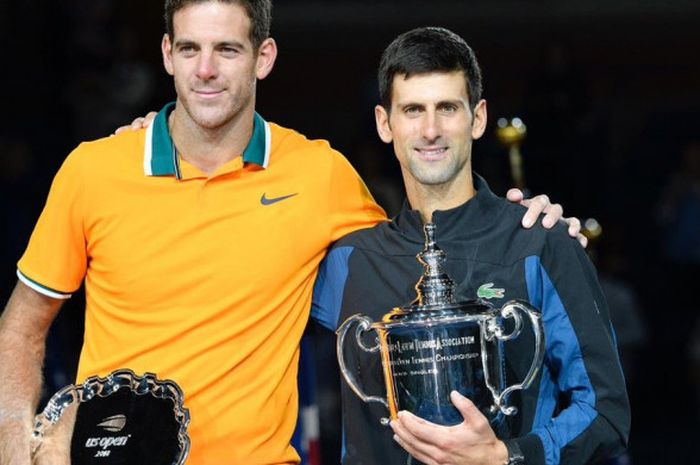 Petenis Juan Martin del Potro (kiri) menjadi runner-up usai kalah dari Novak Djokovic di final US Open 2018 pada Senin (10/9/2018) dini hari di Arthur Ashe Stadium, New York, Amerika Serikat.