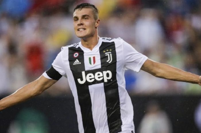 Andrea Favilli merayakan gol Juventus ke gawang Bayern Muenchen pada pertandingan ICC 2018 di Lincoln Financial Field, Philadelphia, 25 Juli 2018. 