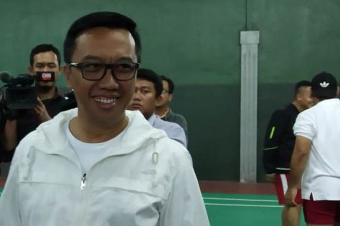 Menteri Pemuda dan Olahraga, Imam Nahrawi dalam kesempatan pemberian bonus lanjutan kepada atlet berprestasi di Lapangan Bulutangkis Kemenpora, Jakarta pada Selasa (4/9/18).