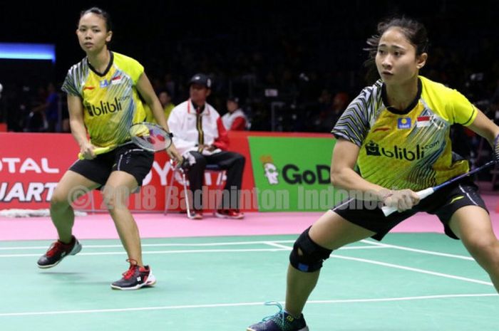 Pasangan Della Destiara Haris/Ni Ketut Mahadewi Istarani saat melawan Emilie Lefel/Anne Tran dari Prancis di Piala Uber 2018 grup D, Selasa (22/5/2018) di Impact Arena, Bangkok, Thailand.