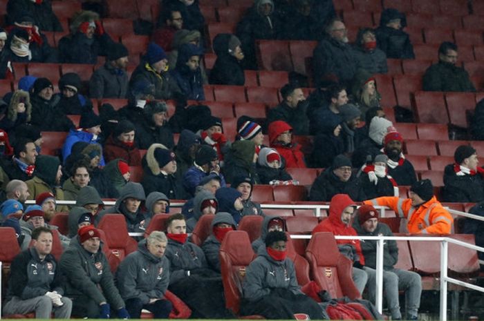 Ekspresi Manajer Arsenal, Arsene Wenger, dalam laga Liga Inggris kontra Manchester City di Stadion Emirates, London, pada 1 Maret 2018.