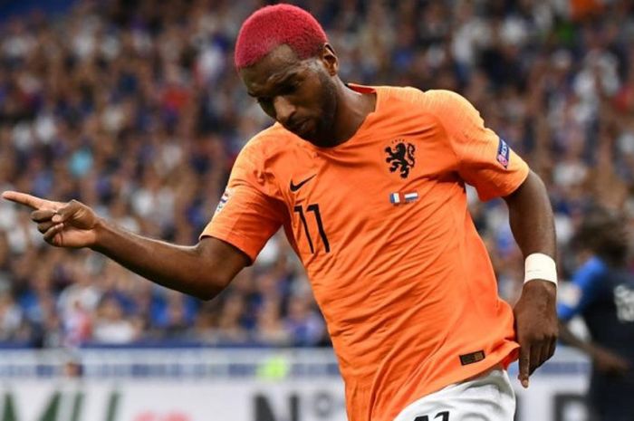 Ryan Babel merayakan gol untuk timnas Belanda ke gawang Prancis dalam partai UEFA Nations League di Stade de France, Saint-Denis, 9 September 2018.