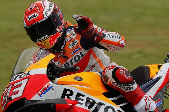 Marc Marquez (Repsol Honda) saat melintasi Sirkuit Mugello untuk mengikuti sesi latihan bebas MotoGP Italia yang berlangsung Jumat (1/6/2018).