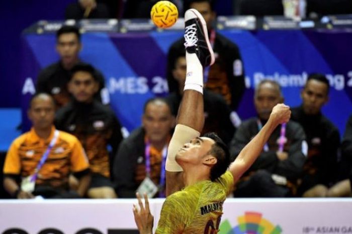 Salah satu pemain sepak takraw putra Malaysia, Mohammad Syahir Mohd Rosdi.