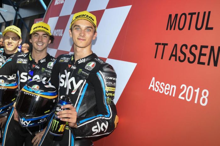 Marcel Schroter, Francesco Bagnaia, dan Luca Marini.